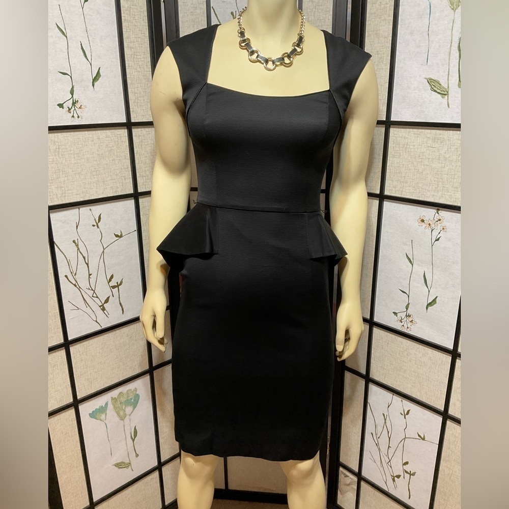 WHITE House Black Market Dress with Square Neck and Peplum Size 00